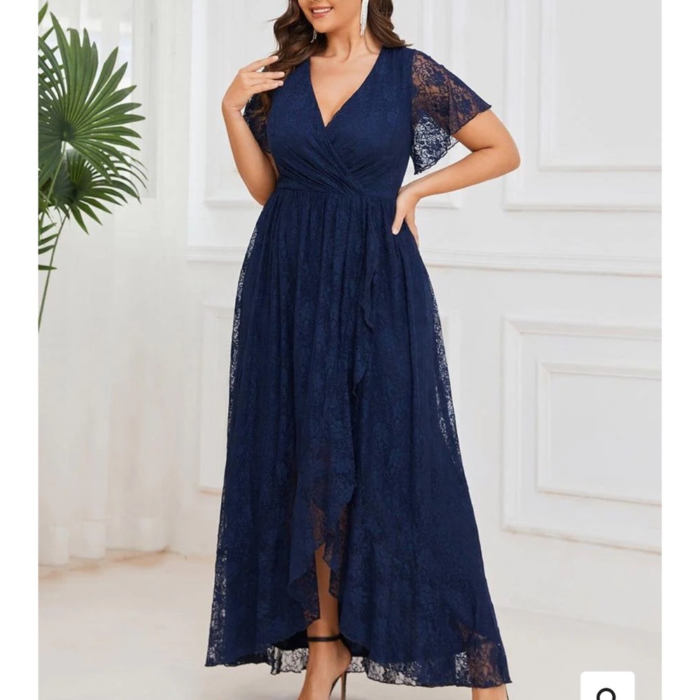 Ever Pretty Blue Wrap Gown with High-Low Hem